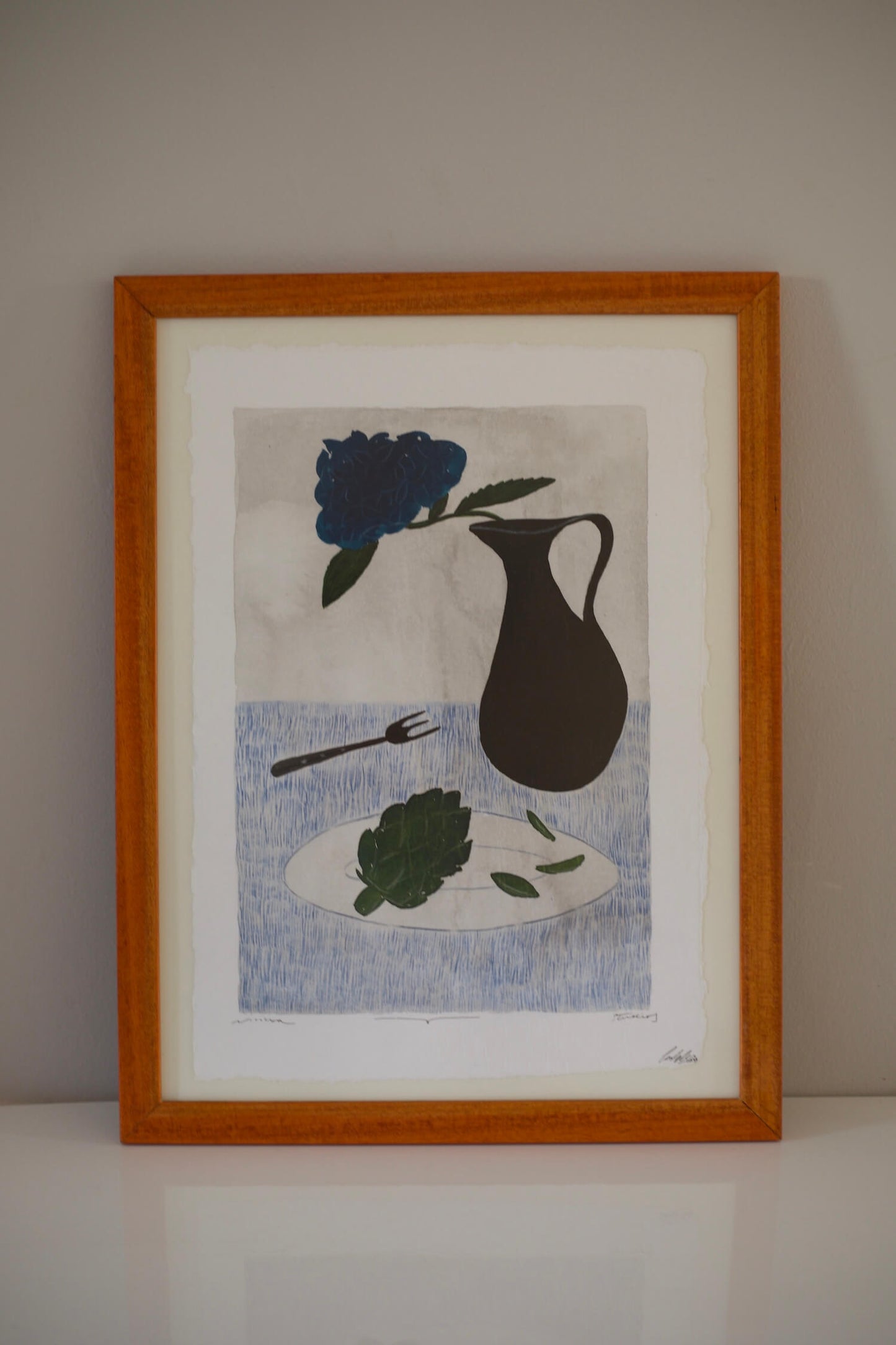 Artichokes and hortensias - Framed Original