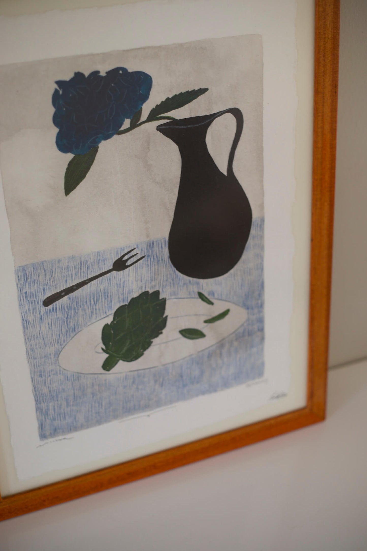 Artichokes and hortensias - Framed Original