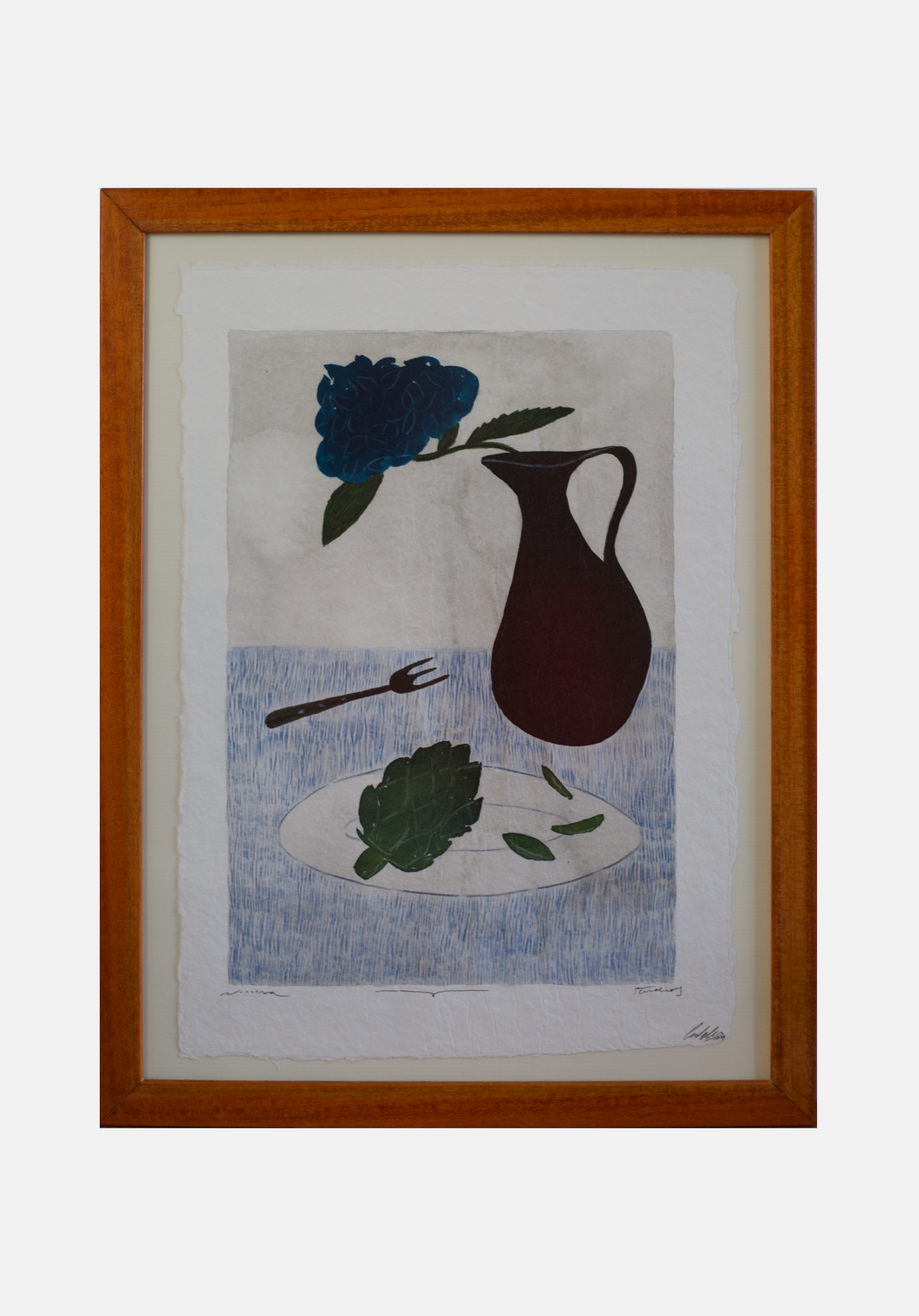 Artichokes and hortensias - Framed Original